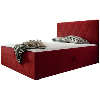 Mirjan24 Boxbett Simoti, - Rot , Holzwerkstoff , Rechteckig , 140x200 cm) , Schlafzimmer, Betten, Boxspringbetten