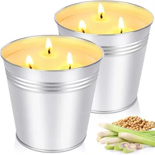 Citronella Kerze Outdoor Groß, 2 x 15oz Outdoor Kerzen Natürliche Sojawachs Zitronella Kerze Garten mit 3 Docht Citronella Duft Kerze für Garten, Camping, Picknicks, Balkon, Terrasse,180 Brenndauer