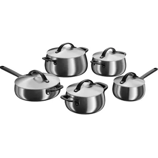 BergHOFF Home Topfset Edelstahl – 10-tlg. – Kochtopf Set mit Deckel - Töpfe Set Induktion, Glaskeramik-, Gasherd & Elektroherd geeignet – Topf Set - schwarz