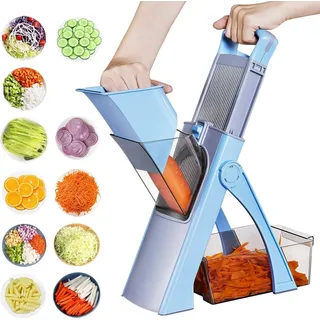 Gemüseschneider, Mandoline Gemüseschneider, Zwiebelschneider Verstellbar, Gemüsehobel aus Edelstahl, Vegetable Slicer, Würfelschneider für Küche, Blau - Blau
