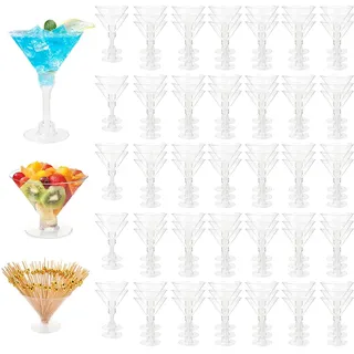 RETON 100 Stück Martini Gläser, 142 ml Margarita Gläser mit 100 Cocktailspieße, Wiederverwendbar Cocktail Gläser, Mini Martini Gläser Plastik Martini Glas für Party, Hochzeit, Geburtstagen