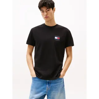 T-Shirt TOMMY JEANS "TJM REG FLAG GRAPH BCKPRNT T EXT", Herren, Gr. L, schwarz, Single Jersey, Obermaterial: 100% Baumwolle, unifarben, regular fit normal, Rundhals, eingesetzt abgesteppte Kante, Shirts T-Shirt, Mit Rundhalsausschnitt
