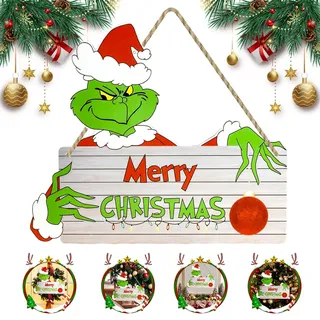 Weihnachtsschmuck Türschild, Weihnachten Grinch Türschilder, Türschild Weihnachten aus Holz für Tür, Weihnachtsdeko für Tür, Fenster, Kamin, Wand oder Weihnachtsbaum
