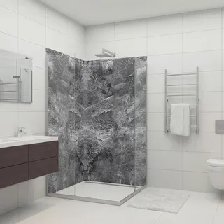 dedeco 2tlg. Eck-Duschrückwand Marmor V11 90x200cm Aluminium 3mm UV matt | Duschrückwand & Badrückwand aus Aluverbundplatte mit UV-Lack matt – fugenlos, wasserfest, pflegeleicht, als Fliesenersatz
