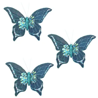 Weihnachtsbaum Blau Schmetterling Clip Auf Dekoration Glitzer Pailletten 14.5cm