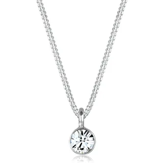 Silberkette ELLI "Halskette Solitär Rund 925 Silber, mit Kristallen von Swarovski" Gr. 50, silber, Halsketten, Damen, 50, Silber 925 (Sterlingsilber), Silberkette