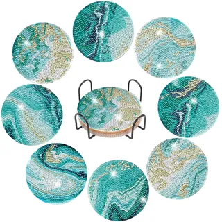 8 Stück Diamond Painting Untersetzer mit Halter, Diamond Painting Erwachsene, Wiederverwendbare DIY Marine Tassenuntersetzer mit Diamanten und Montagewerkzeuge fur Tassen,Vasen, Kerzen Dekoratio
