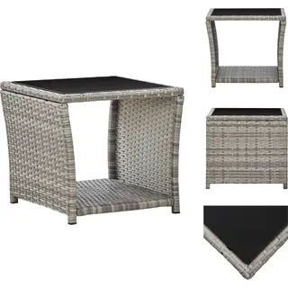 vidaXL Couchtisch Grau 45 x 45 x 40 cm Poly Rattan und Glas - Gartentische - Grau