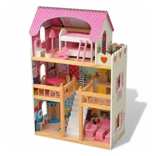 vidaXL 3-Stöckiges Puppenhaus Holz 60 x 30 x 90 cm