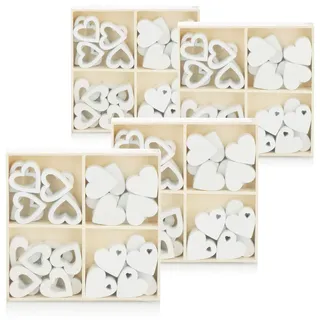 com-four® 128x Herz Streudeko - kleine Herzen aus Holz in 4 Designs - Holz-Herzen für Tischdeko im Frühling, an Ostern, auf Hochzeiten (128 Stück Herz)
