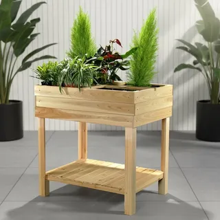 Mucola Hochbeet Holz Pflanztisch Gartenbeet mit 4 Fächer Blumenständer Pflanzkasten Gewächshaus Frühbeet Kräuterbeet Treibhaus - Braun