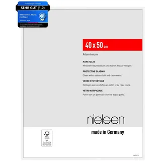 nielsen Bilderrahmen, 40 x 50 cm, Aluminium, Weiß matt, Posterrahmen zum Aufhängen im Hoch- & Querformat, bruchsicheres Kunstglas, Atlanta