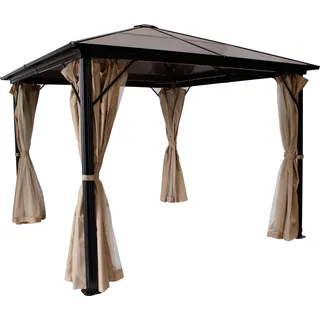 DEGAMO Pavillon Gartenpavillon MONTREAL 3x3 Meter, Aluminium schwarz, Dach aus PC-Kunststoff - Schwarz, Beige