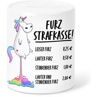Furzkasse Spardose personalisiert als lustiges Geschenk aus Keramik | Personalisiert, Sparschwein aus Keramik, Einhorn Motiv, Furzstrafkasse, lustige Sparbüchse