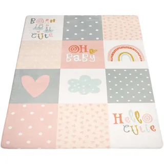 Paco Home Kinderteppich »Chicos 554«, rechteckig, 2 mm Höhe, Flachgewebe, mit Schriftzug & Regenbogen oder Sternen, Pastell-Farben, pink