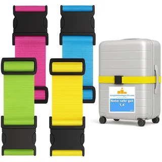 TK Gruppe Timo Klingler 4x Stück Kofferband Set farbig - Koffergurt besonders auffällig - Gurtband für Koffer - Gepäck - Luggage Strape