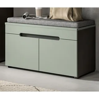 Garderobe Sitzbank "Cooper" in Salbei und Basalt Grau Garderobenbank 80 cm, Soft-Close und inklusive Sitzkissen - Grün, Grau