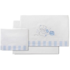 Honey Bear Flanell-Bettwäsche, Weiß und Blau, für Babyschale und Kinderwagen