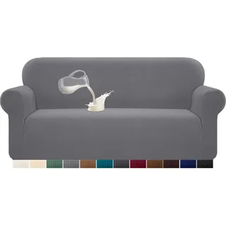 Granbest Stretch Wasserdicht Sofabezug 1 Stück Sofahusse Spandex Jacquard Elastische Couchbezug mit Anti-Rutsch-Schaumstoffe(3 Sitzer, Hellgrau)