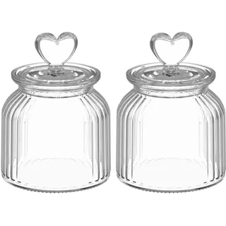 HomeyHoney Vorratsgläser mit Deckel Luftdicht 2er Set,Bonbonglas Mit Herzform Vorratsdosen Glas,650ml Dekorative Vorratsglas Aufbewahrungsgläser für Candy Bar,Küche, Streifen