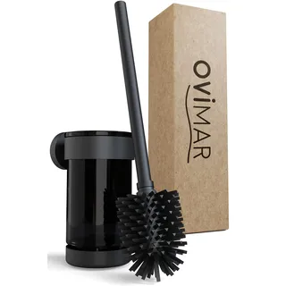 ovimar Toilettenbürste Finnkona | schwarz | Wandmontage mit Bohren | Silikon Klobürste | Belüftungsfunktion | zum Bohren oder Kleben | aus pulverbeschichtetem Edelstahl | WC Bürstenkopf wechselbar
