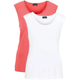 Trägertop GOLDNER "Doppelpack aus weichem Viskose-Jersey", Damen, Gr. 50, rot (koralle, weiß), Obermaterial: 95% Viskose CV. 5% Elasthan EL., Basic, normal, Rollkante, Tops Trägertop, Ohne