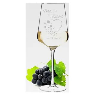 Leonardo Weinglas 2er-Set 560 ml mit Wunschgravur - Motiv Herz und kleine Herzen - personalisiert - spülmaschinenfest - Kristallglas - Jahrestag, Verlobung