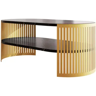 Mirjan24 Couchsitch Fikoli Oval Gold I , Goldfarben, Schwarz , Metall , Oval,Oval , 50x40x100 cm , Wohnzimmer, Wohnzimmertische, Couchtische
