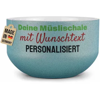 Print Royal PR Glitzer Müslischale mit Name oder Text selbst gestalten - Personalisierte Schüssel bedrucken - Individuelle Fotogeschenke zum Geburtstag, Weihnachten - Keramik, Blau 500 ml