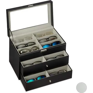 Relaxdays Brillenbox 18 Brillen, Aufbewahrung Sonnenbrillen, HBT: 22,5 x 33,5 x 19 cm, Kunstleder Brillenkoffer, schwarz
