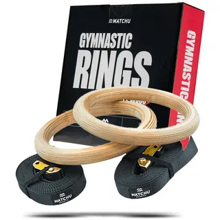 Matchu Sports Matchu Ø 23 cm aus Holz Tragfähigkeit bis zu 200 kg - Gymringe - Gymnastikringe -Trainingsringe - Fitnessringe - Braun