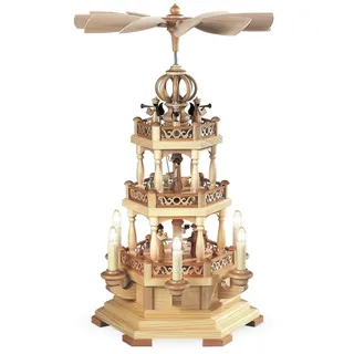 Tischpyramide Heilige Geschichte + Engel 2-stöckig natur elektr. beleuchtet 120V