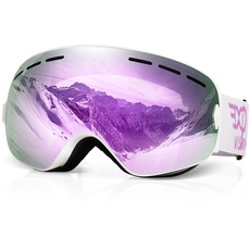 EXP VISION Snowboard Skibrille für Herren Damen Jugend, 100% UV400 Schutz Anti Beschlag über der Brille Winter Schneebrille mit sphärischer abnehmbarer Scheibe (lila)