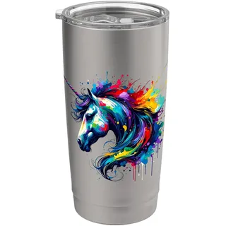 Splash Art Einhorn Einhörner Magie Fantasie Regenbogen Doppelwandiger Edelstahl-Thermobecher