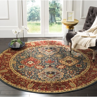 SAFAVIEH Traditionell Teppich für Wohnzimmer, Esszimmer, Schlafzimmer - Mahal Collection, Kurzer Flor, Marineblau und Rot, 120 x 120 cm