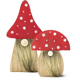 Blümelhuber 2 Pilz Deko Figuren - Wichtel Frühling für Feen Garten - Herbstdeko - Beige Deko Tisch Holz Deko Tisch