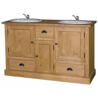 Casa Padrino Landhaus Stil Waschschrank Waschtisch mit 2 Waschbecken, Pinienholz & Eiche, 120 x 59 x 197 cm