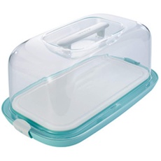 Bild Kastenkuchenbehälter mit Servierplatte, BPA-freier Kunststoff, 43 x 25 x 18 cm, Gino, eckig aquamarine / transparent, Material: PP/TPE, Kuchentransportbox