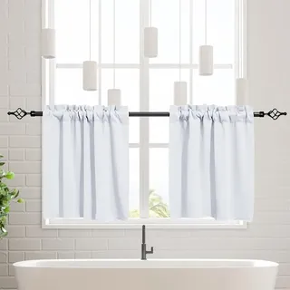 meioro Scheibengardine, Privatsphäre Vorhänge Gardine,Blickdicht Bistrogardine Küchenvorhänge für kleine Fenster,Halbe Kurzer Verdunkelungsvorhang für Wohnzimmer Landhaus, 2er Set (Weiß,76Bx91H cm)