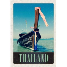 Holzschild 20x30 cm - Thailand Meer Blaues Meer Boot Natur