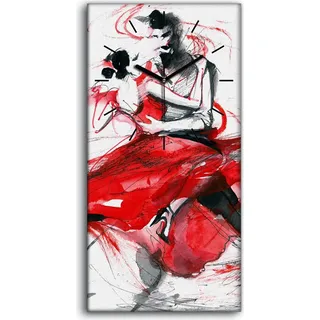 Wanduhr Bürouhr Leinwand Bild Geräuschlos 30x60 Foto Wandbild Volkstanz Tango - schwarze Hände - Rot