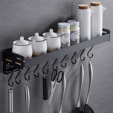 Bild von Pure Black 50cm Gewürzregal für die Wand aus Metall mit 8 Haken - Schwarz - Nordic Minimalism - Wandregal Organizer Küche Küchenregal Küchenhelfer Gewürzhalter Regal Gewürzgläser