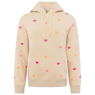 Hoodie ZWILLINGSHERZ "Hearts", Damen, Gr. SM (S/M), beige (hellbeige), Sweatware, Obermaterial: 50% Baumwolle, 50% Polyester, regular fit hüftbedeckend, ohne Ausschnitt, angesetztes Bündchen, Sweatshirts Hoodie, mit Mini Me Style für Mütter & Töchter