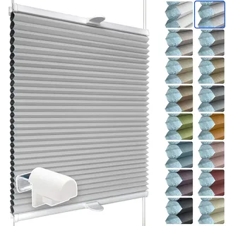 SchattenFreude Waben-Plissee nach Maß für Fenster | 100% verdunkelnd/Blackout | Mit Klemm-Haltern | Klemmfix ohne Bohren | Hellgrau (Weiße Rückseite), Breite: 70-90cm x Höhe: 30-100cm