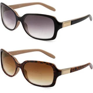JM Klassische Bifokale Lesebrille Quadratischer Stilvoller Farbverlauf Sonnenbrillen-Leser für Frauen +1.25 Schwarz+Schildkröte