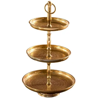 Etagere Orient - 50cm - Gold - Metall-Aluminium-Legierung Unikat | Handgefertigt, 3 Etagen, Hammerschlag, pflegeleichte Oberfläche, Eyecatcher, Schmuckständer