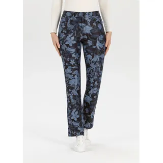 Taillenhose STEHMANN, Damen, Gr. 44, N-Gr, blau (marine), Web, Obermaterial: 70% Baumwolle, 27% Polyester, 3% Elasthan, bedruckt, regular fit knöchellang, Hosen Taillenhose, mit All-Over Print