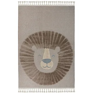 Kinderteppich KAYOOM "Modena 424", grau, B:120cm H:11mm L:170cm, Polypropylen, Teppiche, Kinderteppich, auch in rund, Kurzflor, Hoch Tief, mit Fransen, Löwe