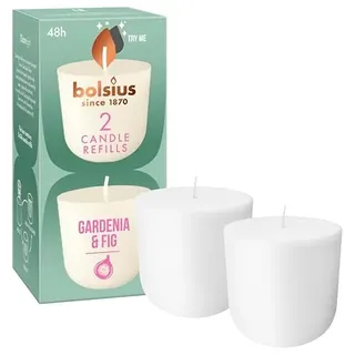 Bolsius – CleanLight Nachfüllkerze – Gardenie und Feige – Nachfüllbare Duftkerze – 2 Stück – Brenndauer 24 Stunden – Enthält natürliches Pflanzenwachs – Nachhaltiges Konzept