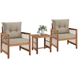 tectake Lounge-Set Eivissa, Sessel mit je 2 höhenverstellbaren Kunststofffüßen, natur , Naturfarben , Holz , Gartenmöbel, Gartengarnituren, Gartenmöbel-Sets